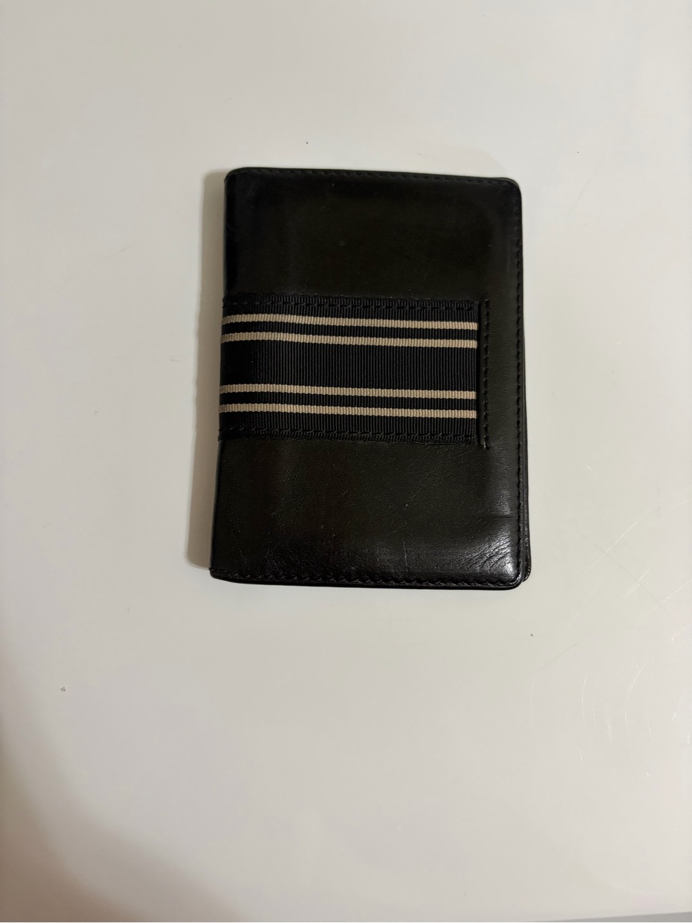 Banana Republic Black Leather Card Wallet with Striped Elastic